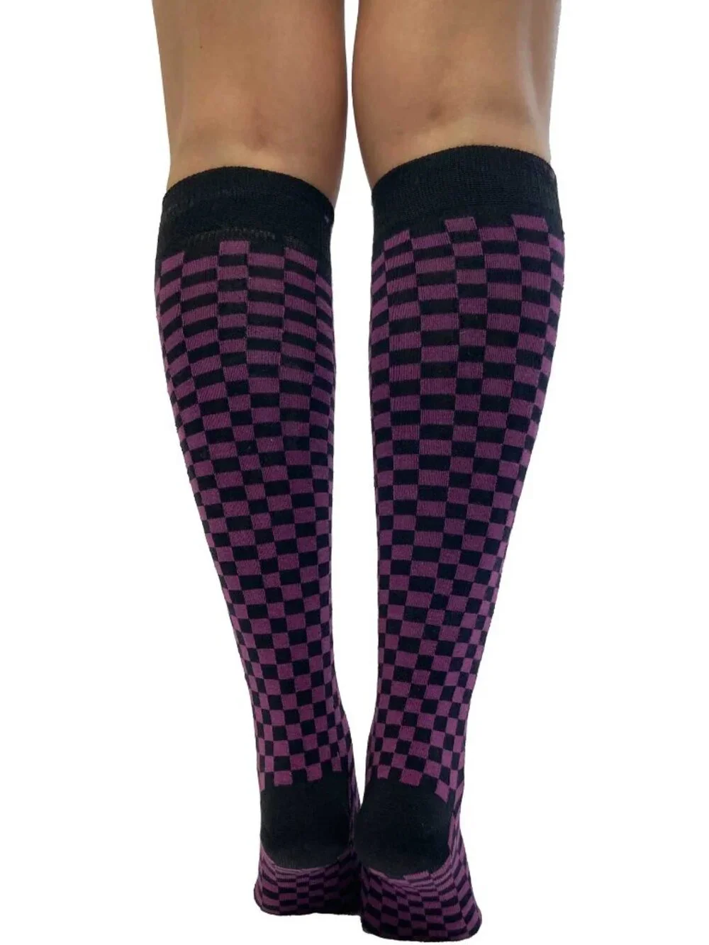 Purple & Black Checkerboard Knee-High Socks